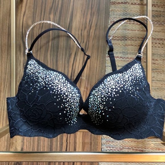 Victoria S Secret Intimates Sleepwear Very Sexy Secret Embrace Black Rhinestone Bra Poshmark